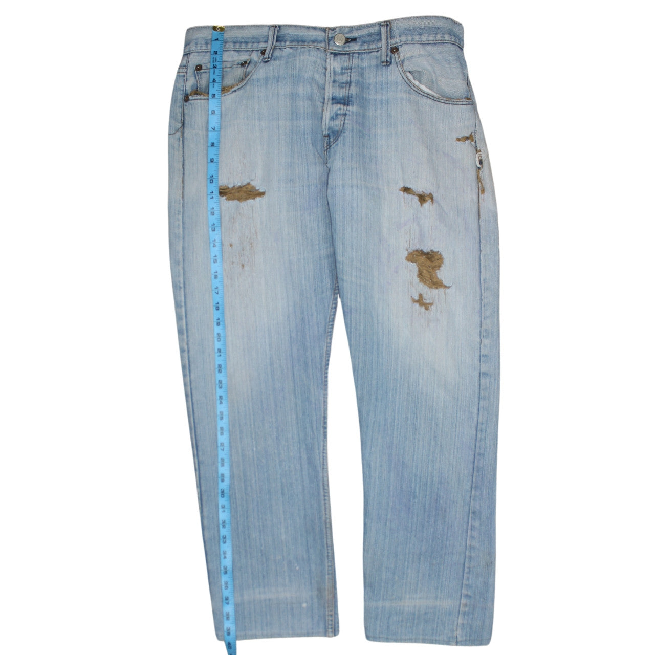 Levi's 501 Men's Blue Light Wash Distressed Straight Denim Jeans 36W 32L