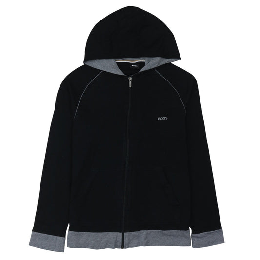 BOSS Men's Black Full Zip Hoodie Size M Grey Trim Logo