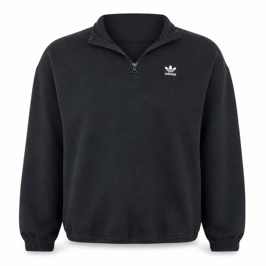 Adidas Women Black 1/4 Zip Sweatshirt Size 12 Logo Trim Casual