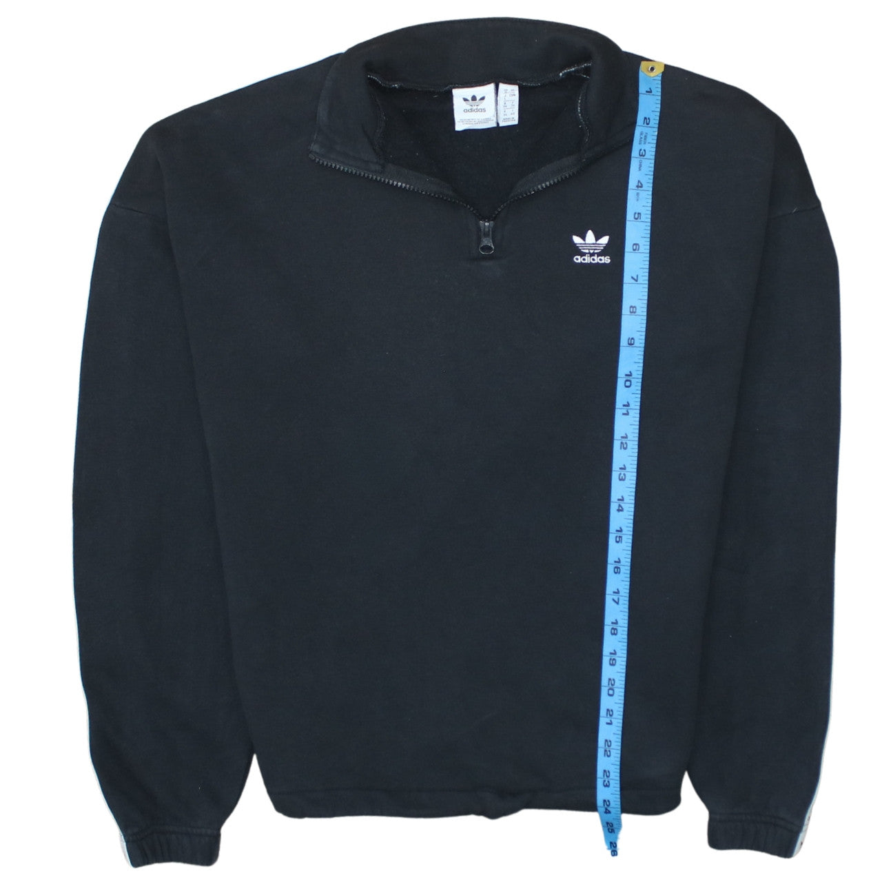 Adidas Women Black 1/4 Zip Sweatshirt Size 12 Logo Trim Casual