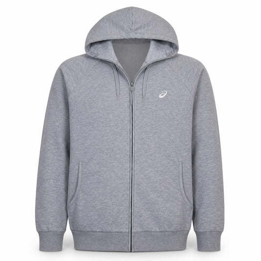 Asics Men Grey Full Zip Hoodie L Lightweight Sportswear