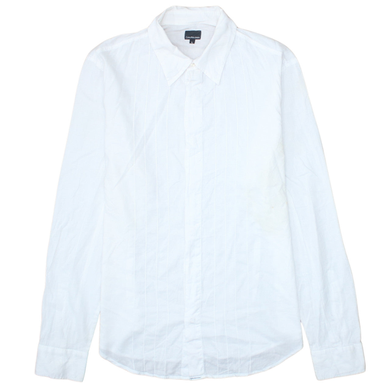 Calvin Klein Jeans Men's White Cotton Long Sleeve Button-Up Shirt L