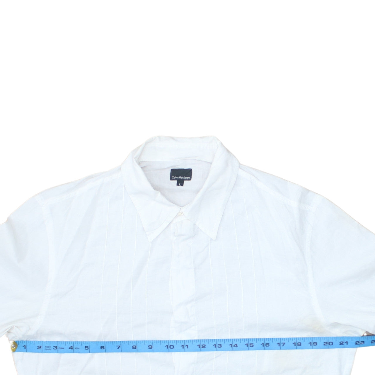 Calvin Klein Jeans Men's White Cotton Long Sleeve Button-Up Shirt L