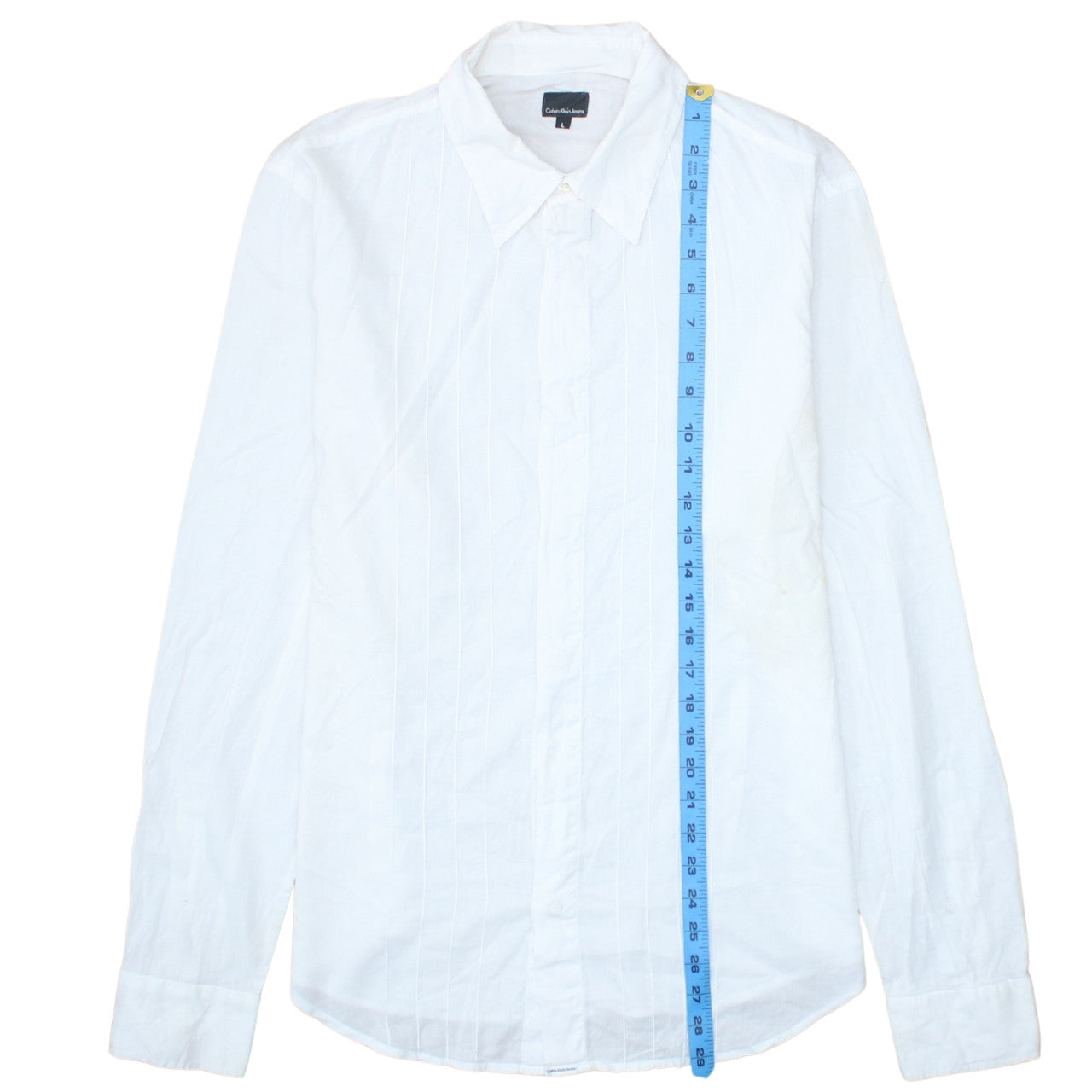 Calvin Klein Jeans Men's White Cotton Long Sleeve Button-Up Shirt L