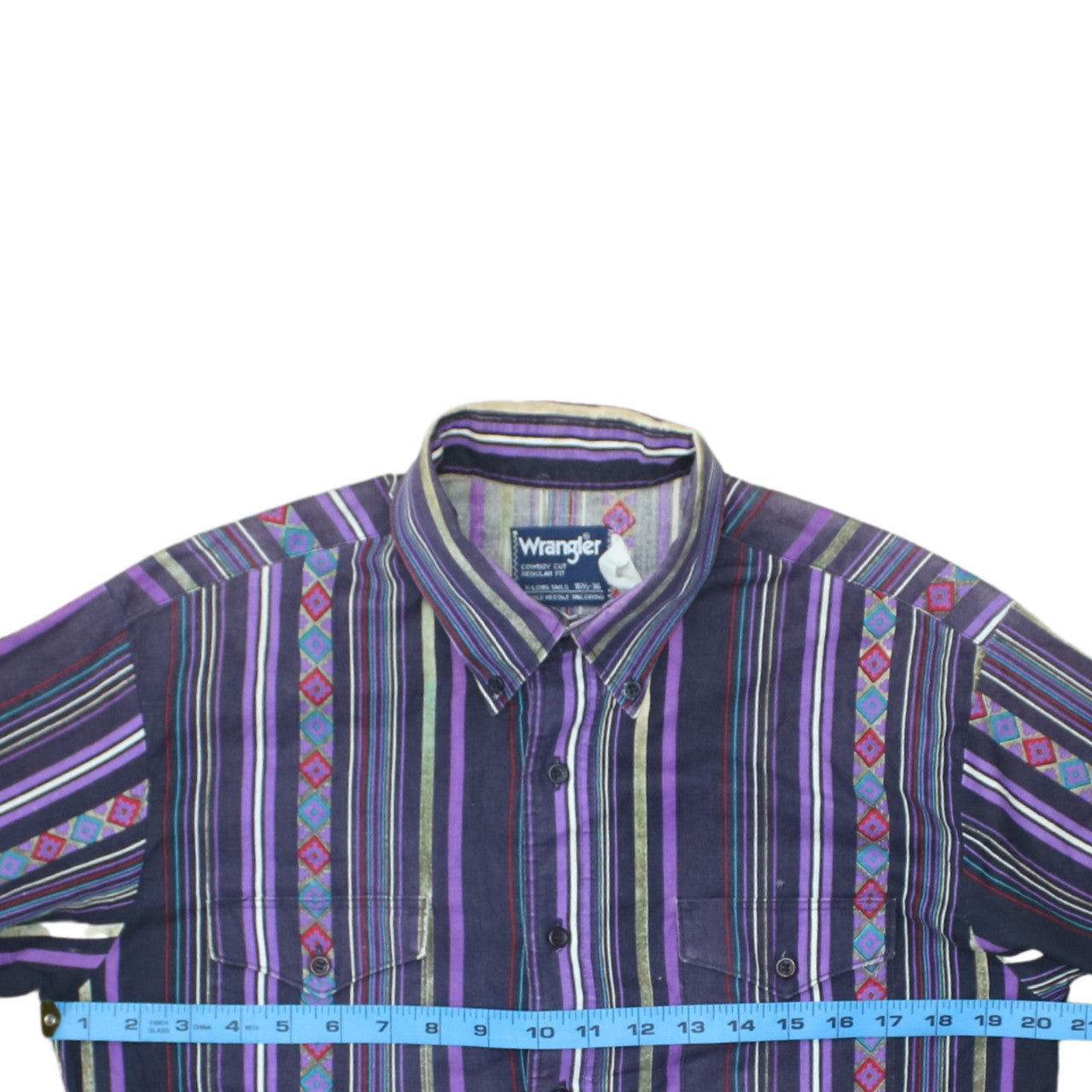 Wrangler Men's Purple Striped Western Button-Up Shirt 16.5” Regular Fit