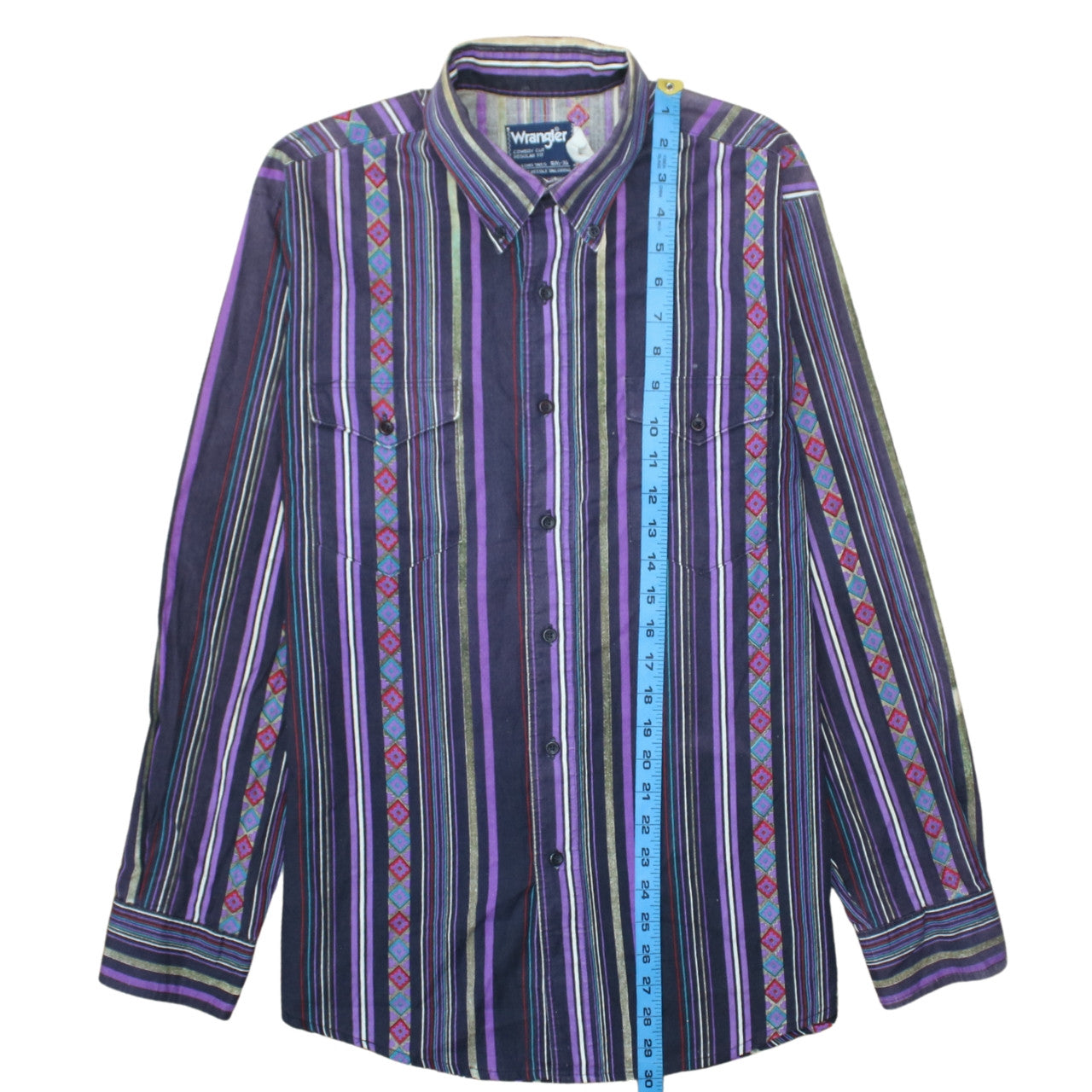 Wrangler Men's Purple Striped Western Button-Up Shirt 16.5” Regular Fit