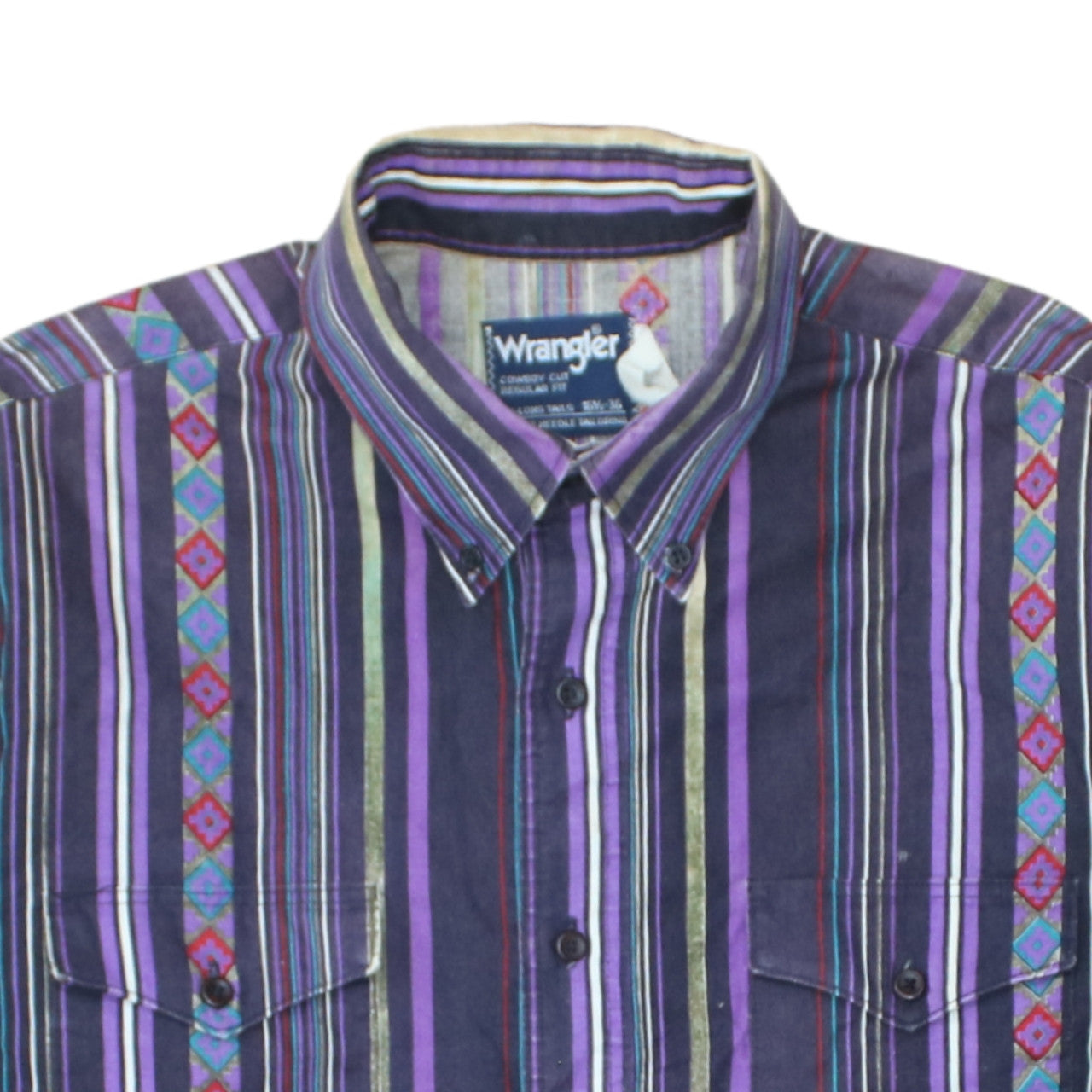 Wrangler Men's Purple Striped Western Button-Up Shirt 16.5” Regular Fit