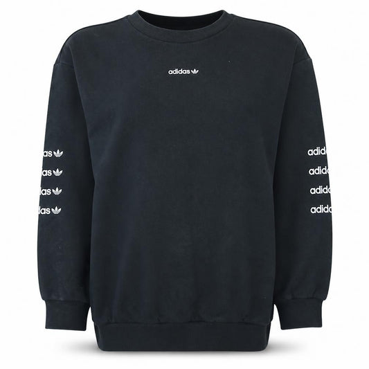 Adidas Women Black Crew Neck Logo Sweatshirt UK 8 Lined Casual