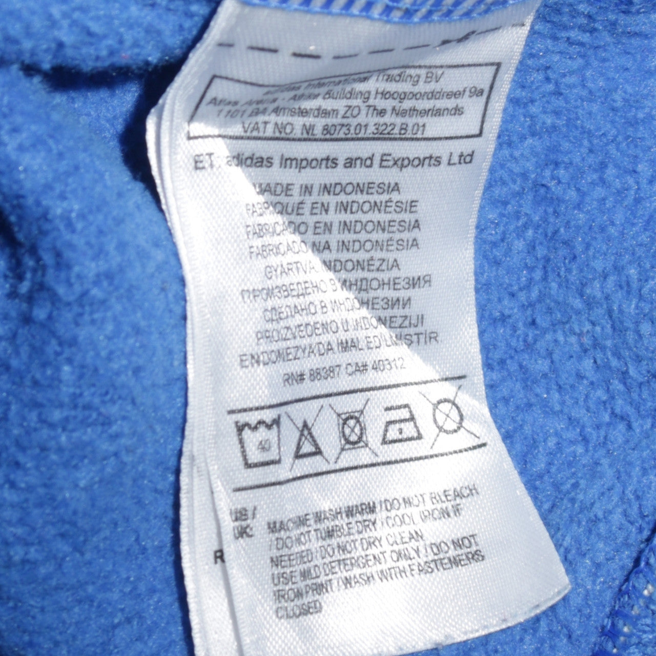Adidas Boys Blue Full Zip Hoodie Size 13-14 Years Classic Sportswear