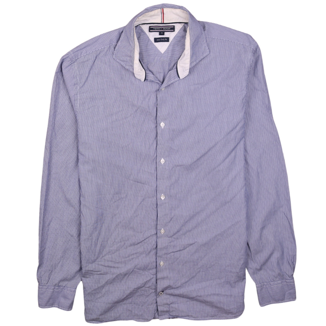 Tommy Hilfiger Men's Blue Striped Classic Fit Long Sleeve Shirt M