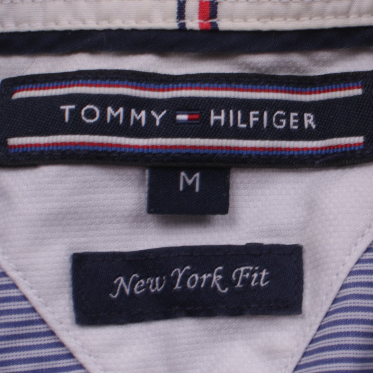 Tommy Hilfiger Men's Blue Striped Classic Fit Long Sleeve Shirt M