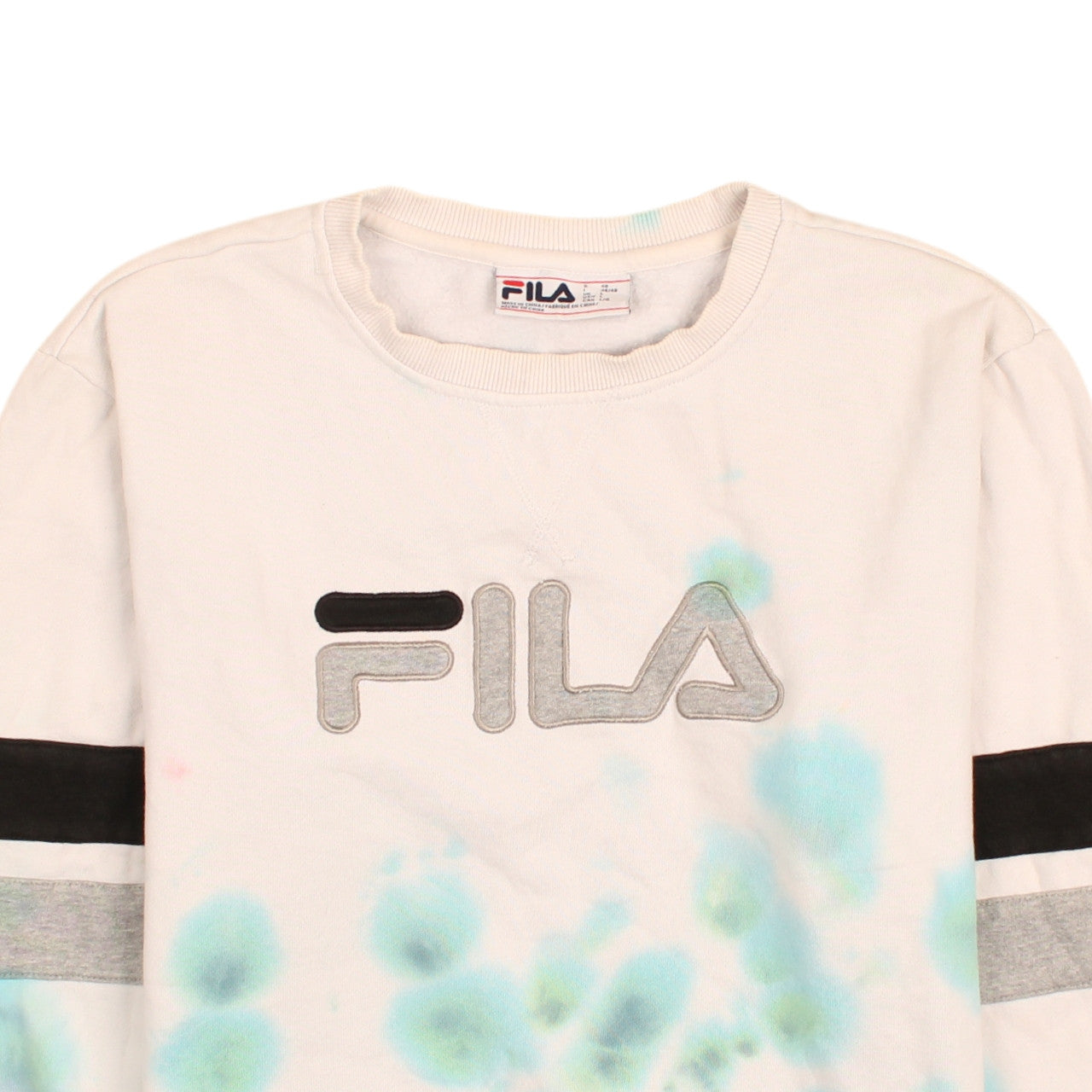 Fila Womens Cream Blue Tie-Dye Logo Sweatshirt Size L