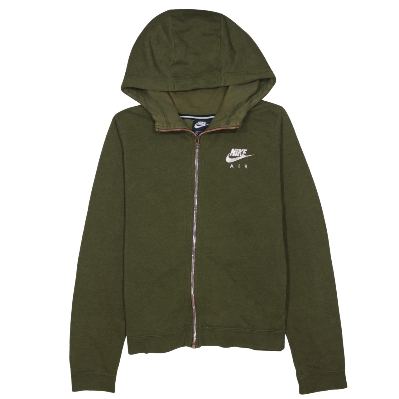 Nike Air Women Khaki Green Full Zip Hoodie Medium Cotton Blend