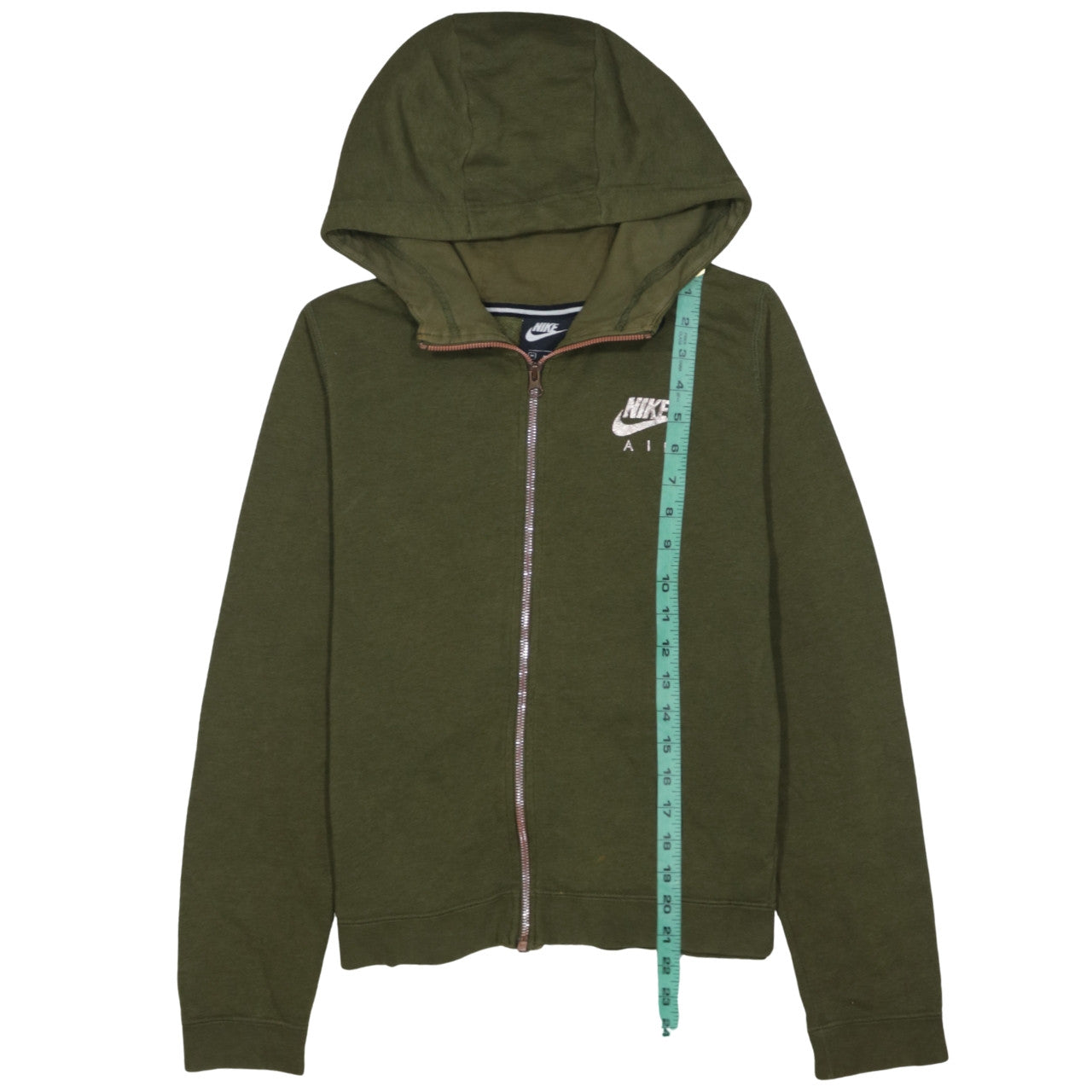 Nike Air Women Khaki Green Full Zip Hoodie Medium Cotton Blend