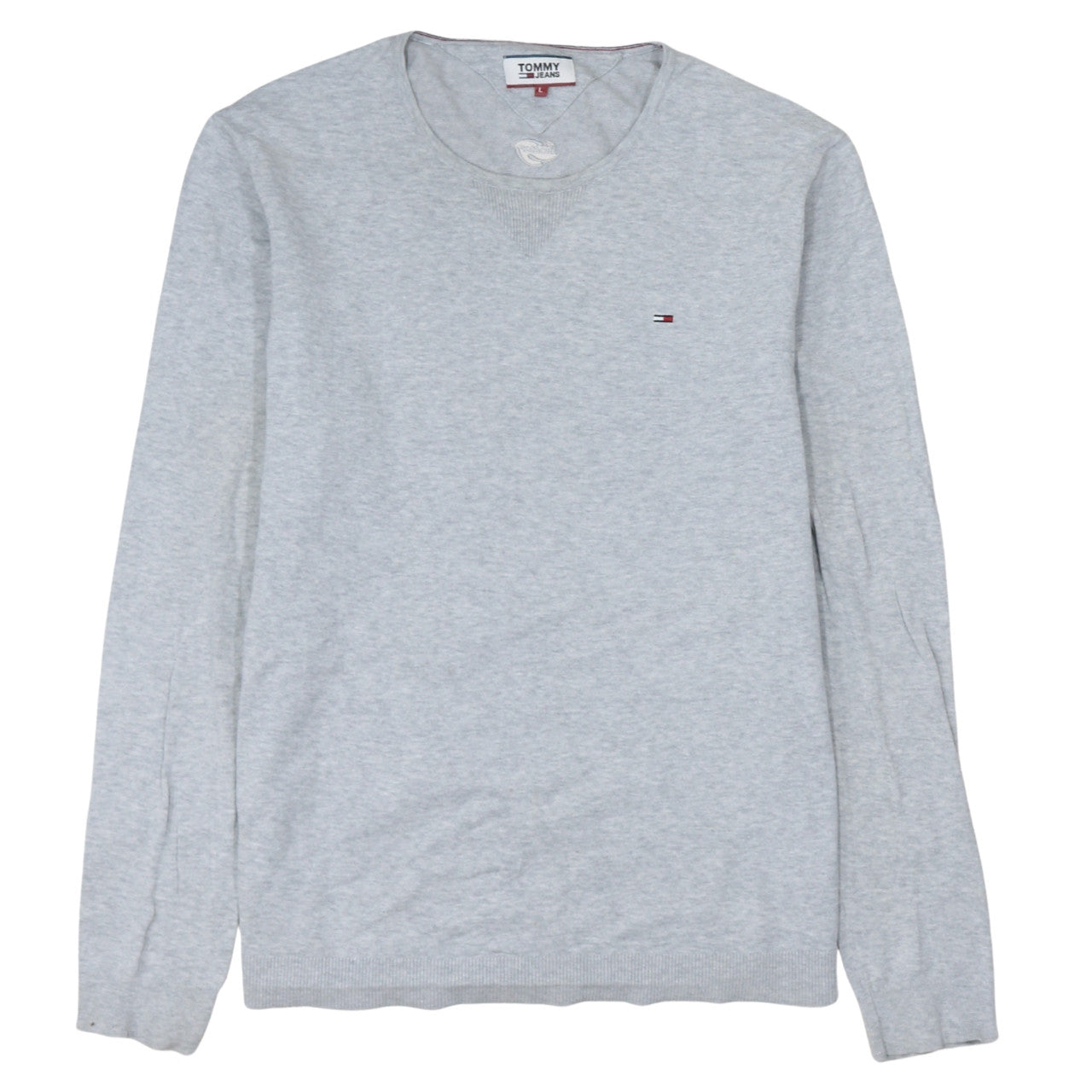 Tommy Jeans Men's Grey Cotton Crew Neck Pullover Jumper L