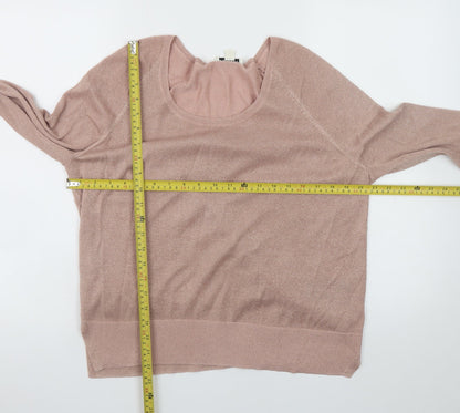 Whistles Womens Pink Metallic Scoop Neck Pullover Jumper M