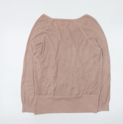 Whistles Womens Pink Metallic Scoop Neck Pullover Jumper M