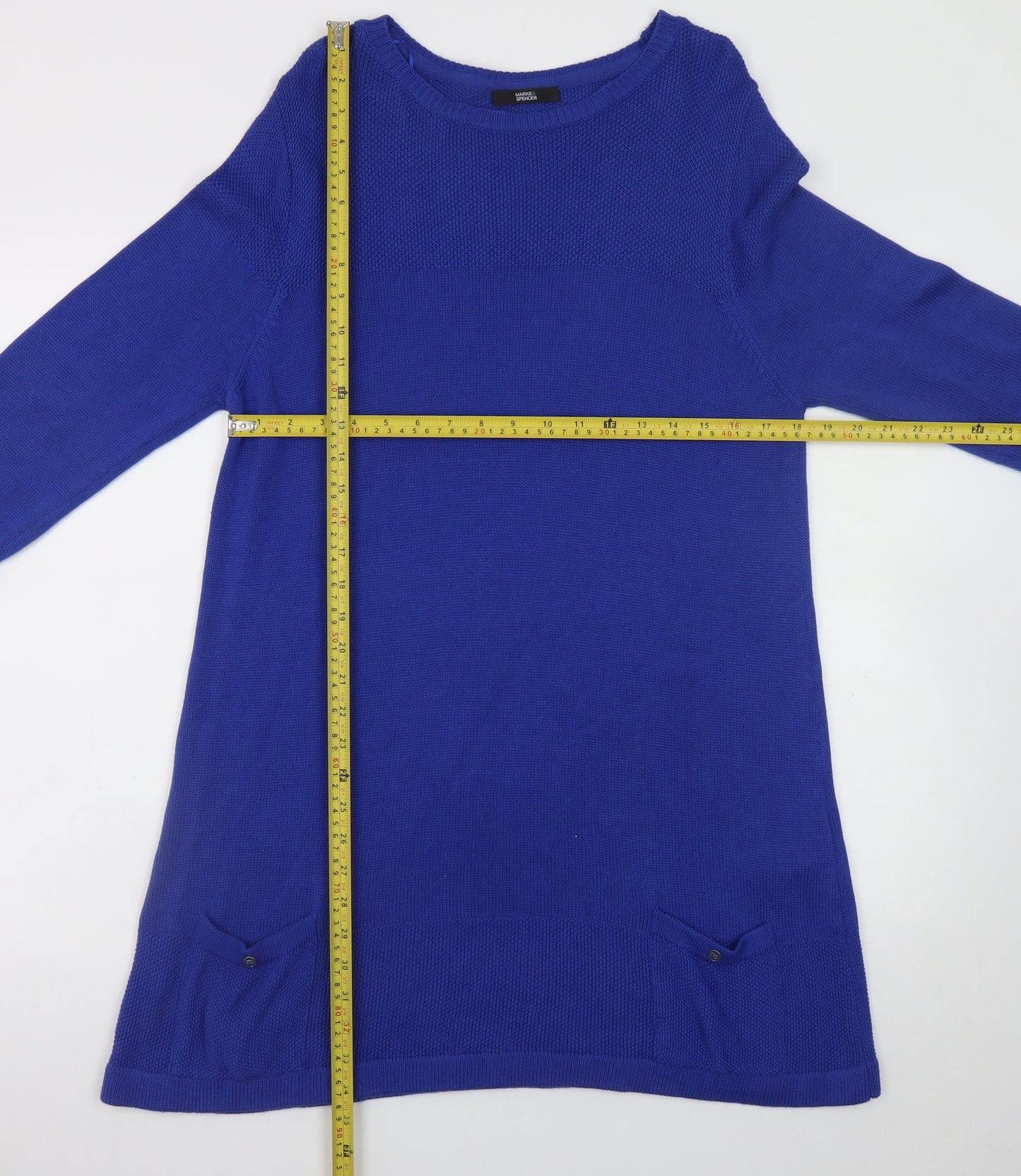 Marks and Spencer Women Blue Jumper Dress Size 16 Knit Casual