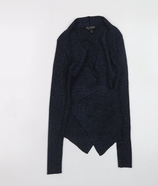 Miss Selfridge Women's Blue Metallic Long Sleeve Wrap Top Size 4
