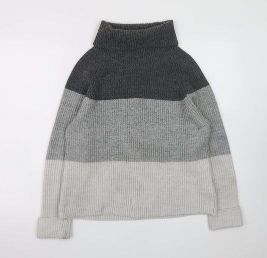 Marks and Spencer Womens Grey Roll Neck Striped Jumper Size 14