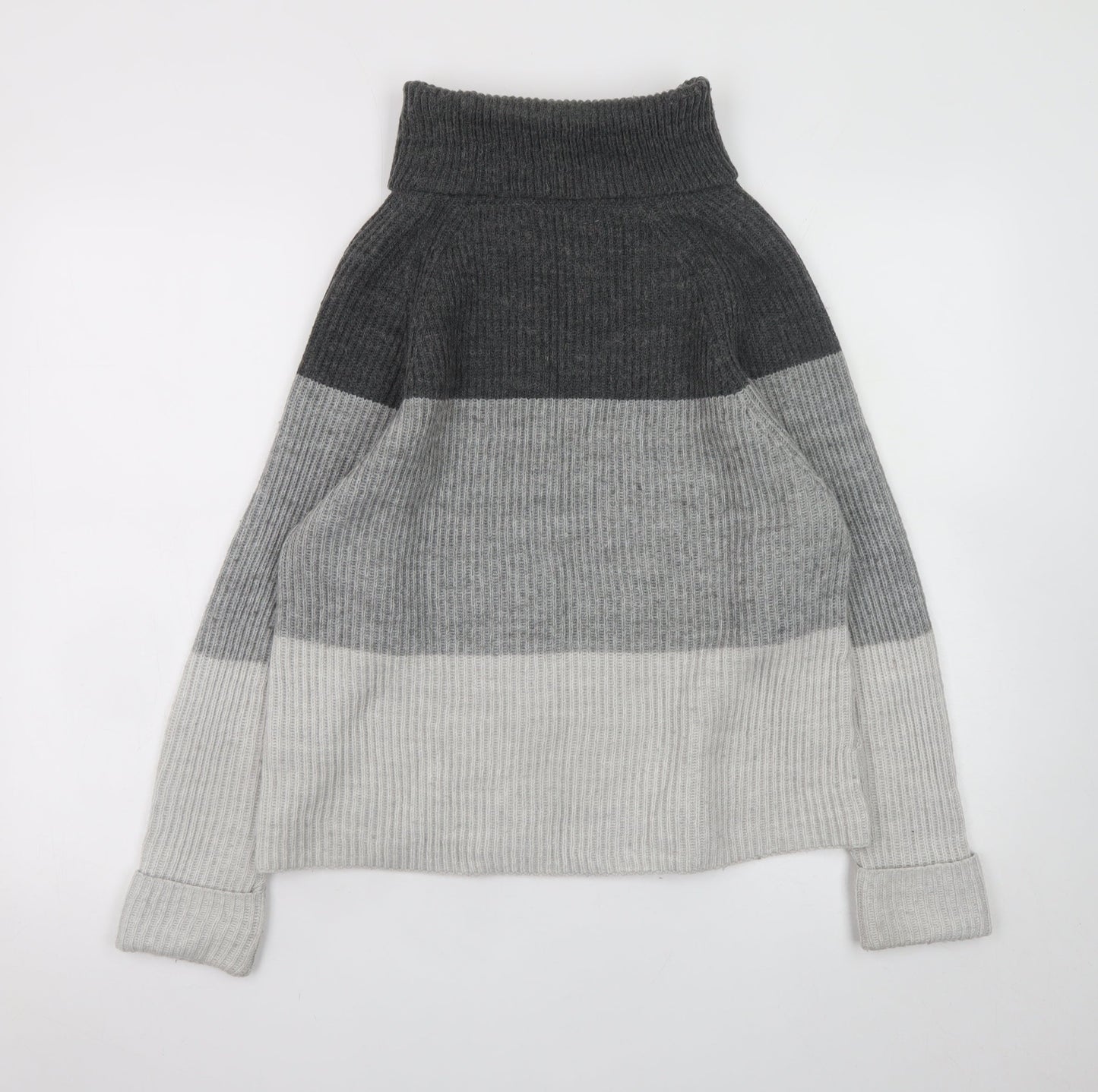 Marks and Spencer Womens Grey Roll Neck Striped Jumper Size 14
