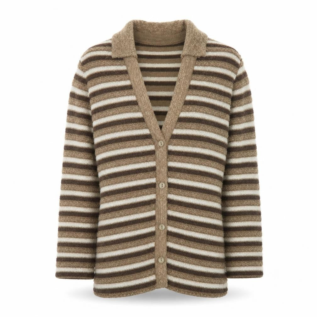 Marks & Spencer St Michael Womens Beige Brown Striped Cardigan Size 14