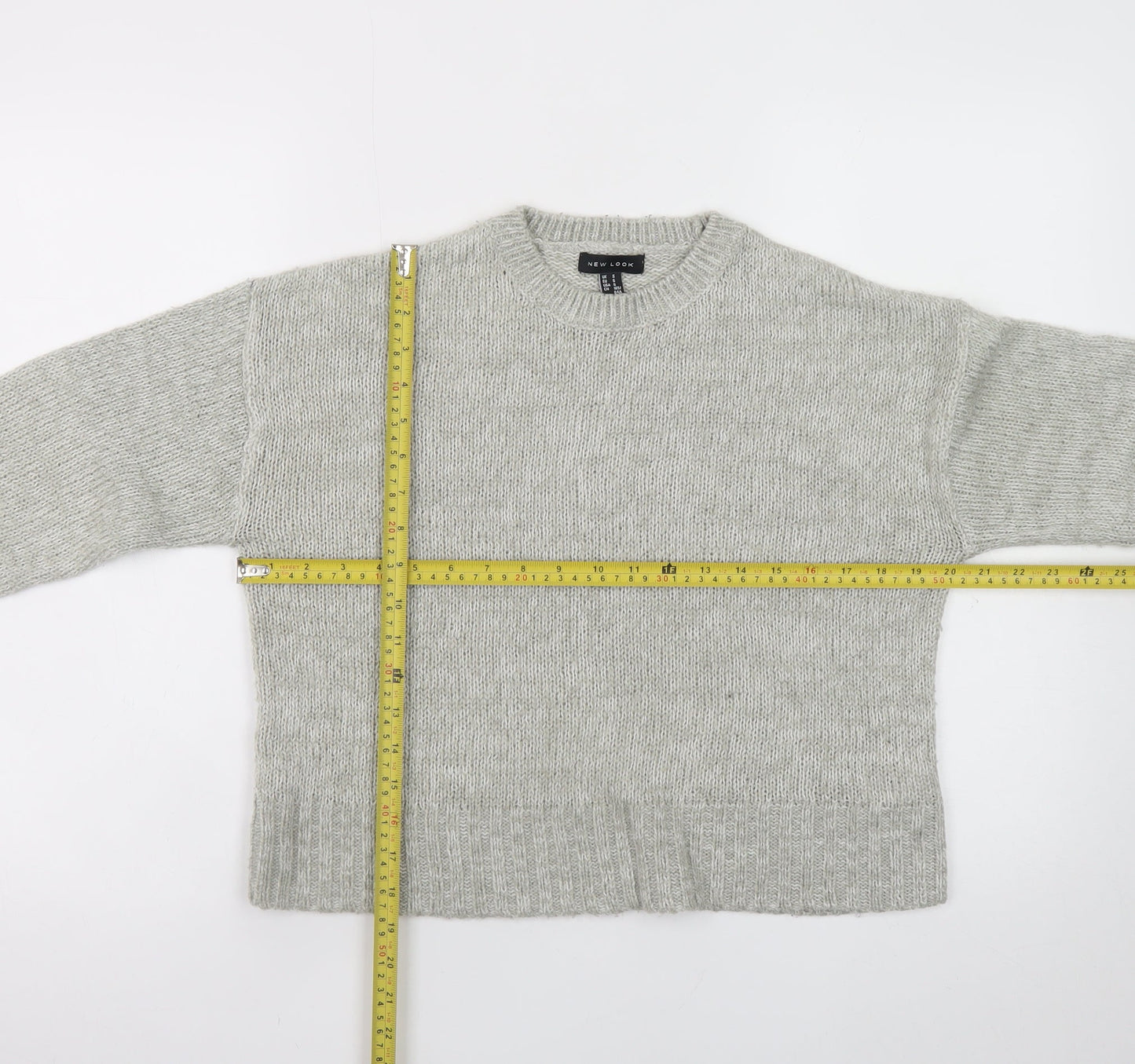 New Look Women's Grey Acrylic Knit Pullover Jumper Size S