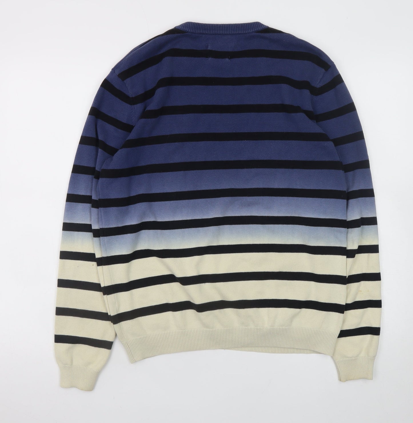 Foxton Men's Blue Striped Cotton Crew Neck Jumper Size S