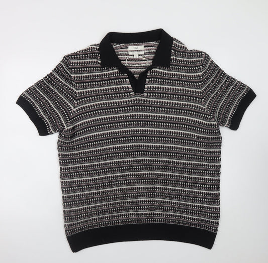 Marks and Spencer Men’s Black Geometric Collared Knit Jumper XL