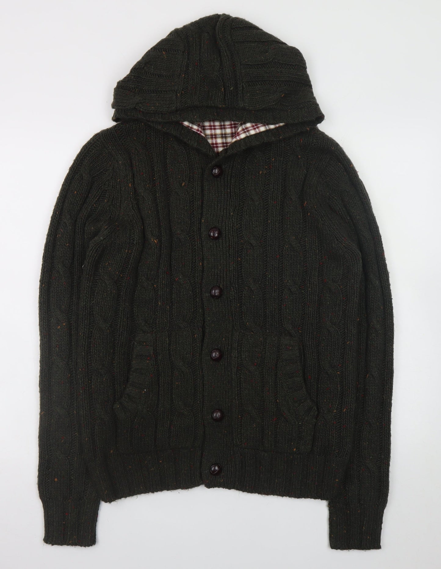 Cedar Wood State Mens Green Cable Knit Hooded Cardigan M