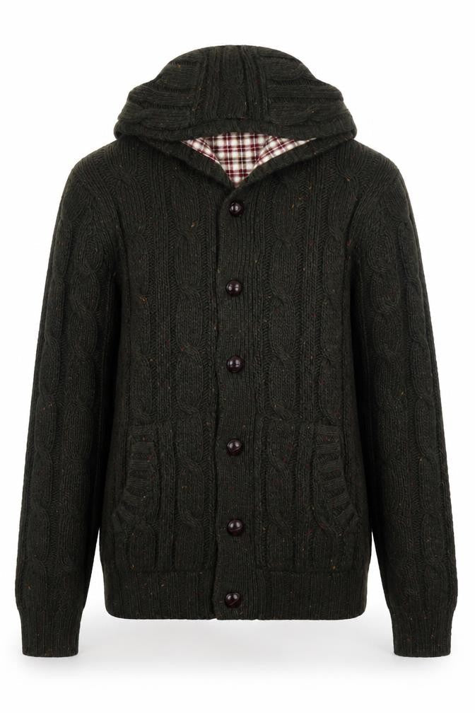 Cedarwood State Mens Green Cable Knit Hooded Cardigan M