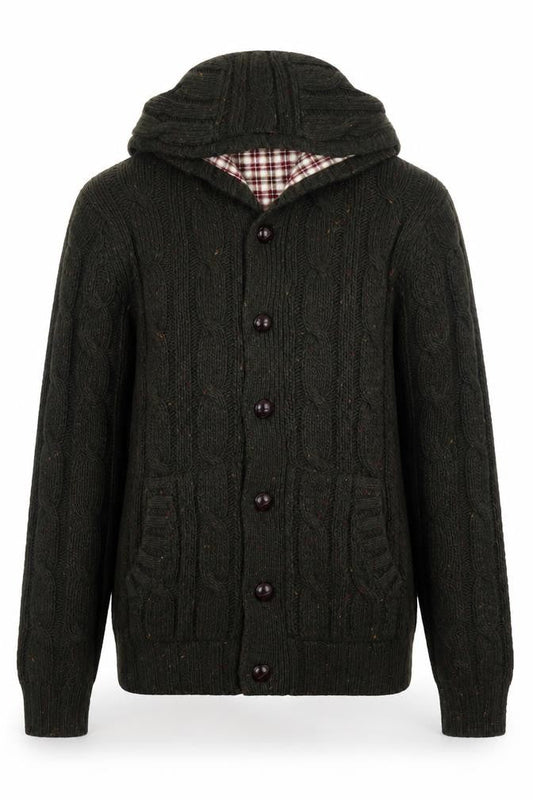 Cedarwood State Mens Green Cable Knit Hooded Cardigan M