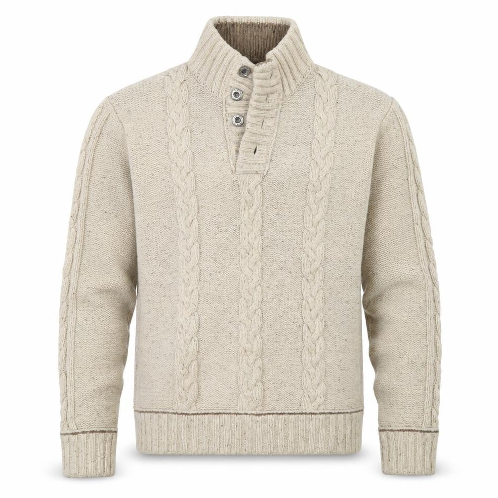 Mantaray Men's Beige Cable Knit Henley Jumper Size M