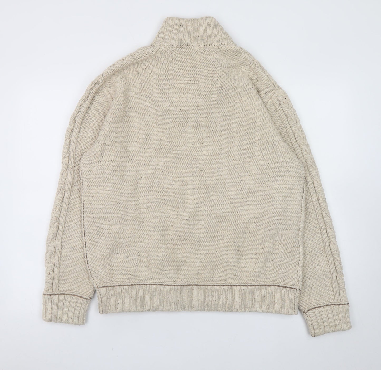 Mantaray Men's Beige Cable Knit Henley Jumper Size M