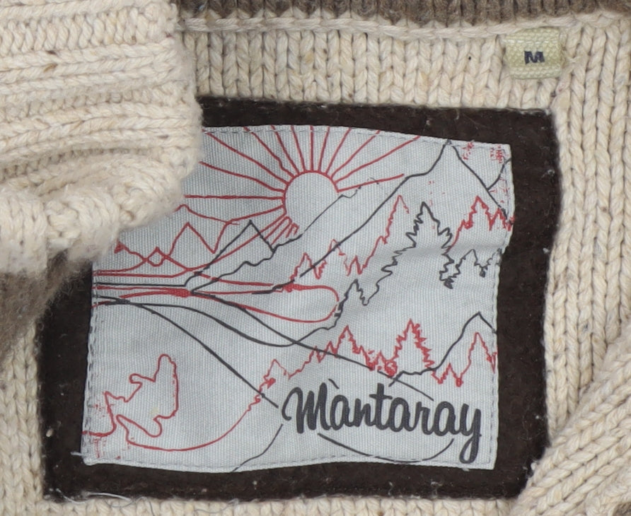 Mantaray Men's Beige Cable Knit Henley Jumper Size M