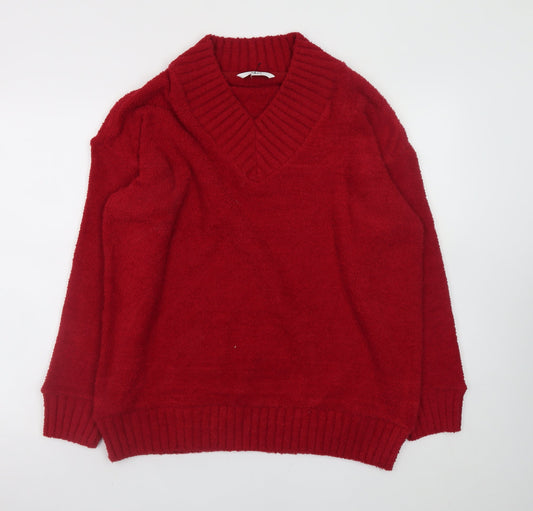 Next Women Red V-Neck Long Sleeve Pullover Jumper Size L