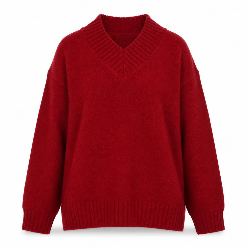 Next Women Red V-Neck Long Sleeve Pullover Jumper Size L