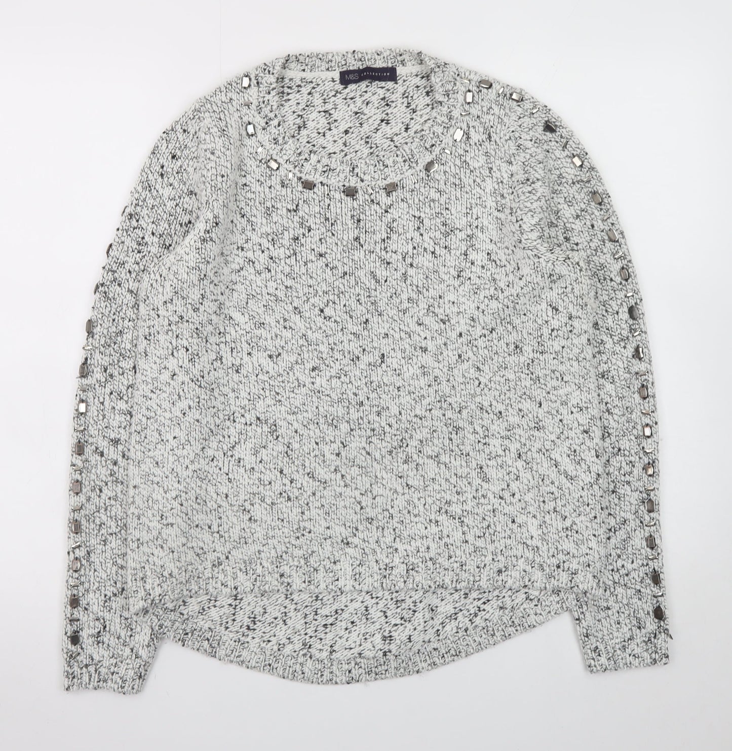 Marks and Spencer Women Grey Jewel Knit Acrylic Wool Jumper Size 14