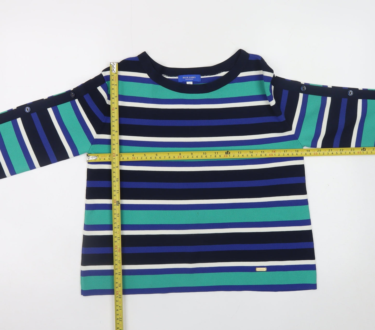Blue Label Crestbridge Women's Multicolour Striped Boat Neck Cotton Jumper Size 10
