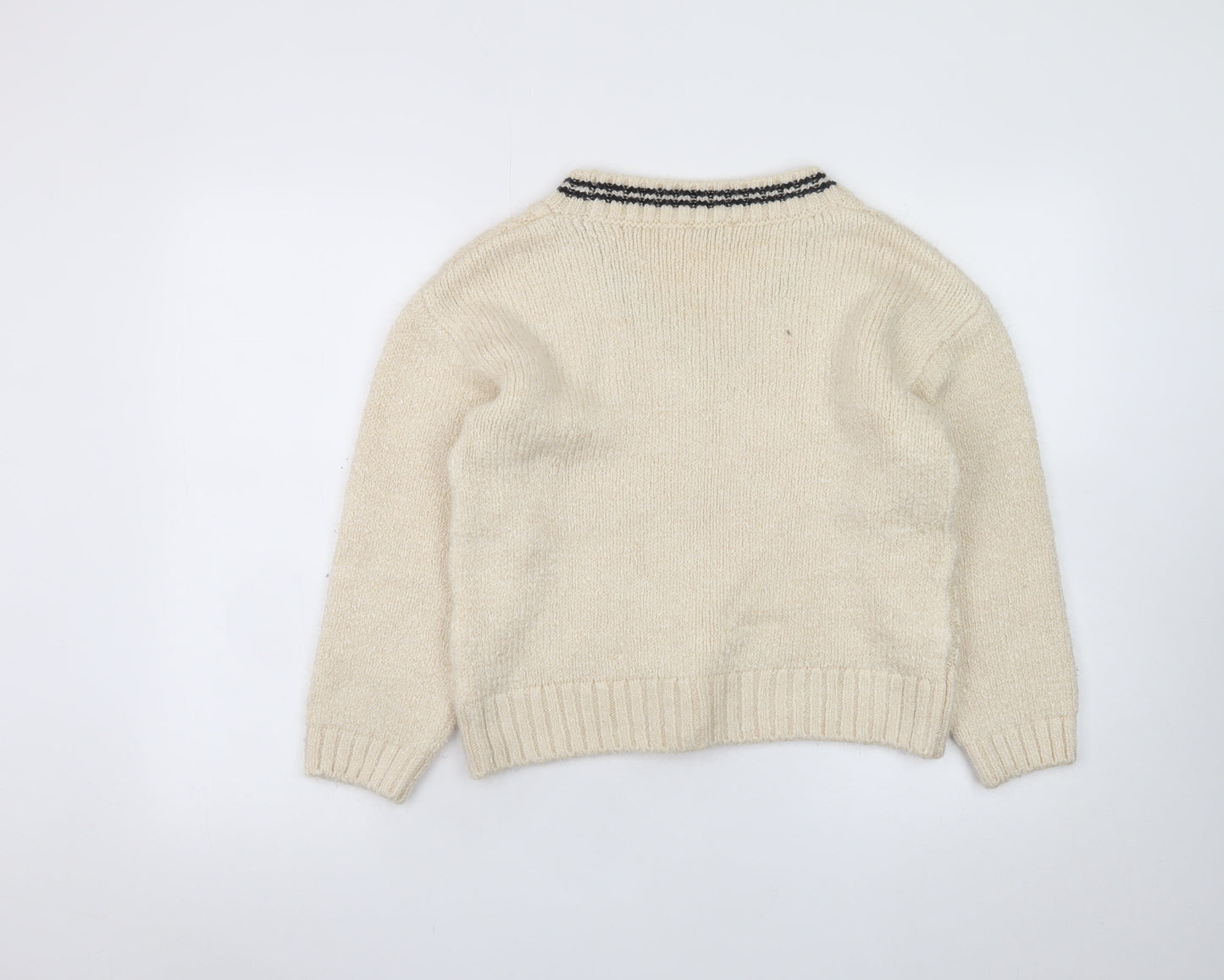 George Womens Ivory Cable-Knit V-Neck Pullover Jumper M 12-14