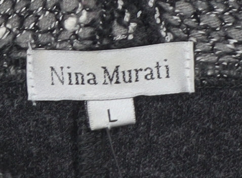 Nina Murati Women Grey Knit Shift Dress L Long Sleeve Cowl Neck