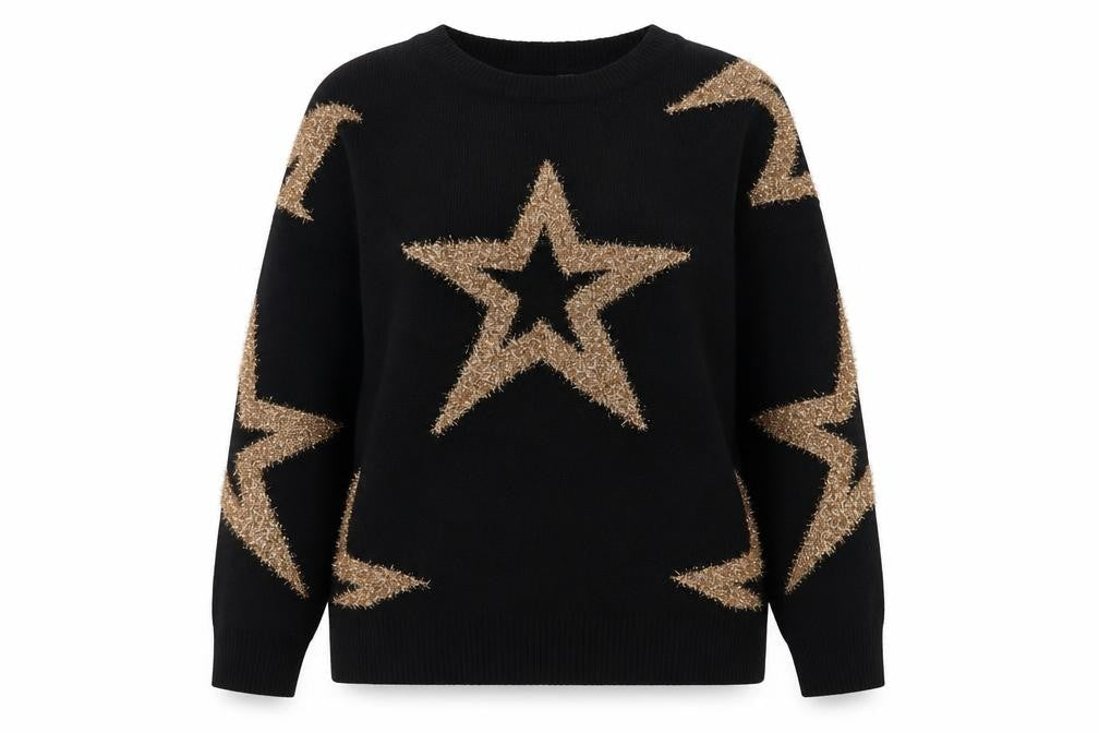 LTS Women Black Star Glitter Knit Pullover Jumper Size 18-20