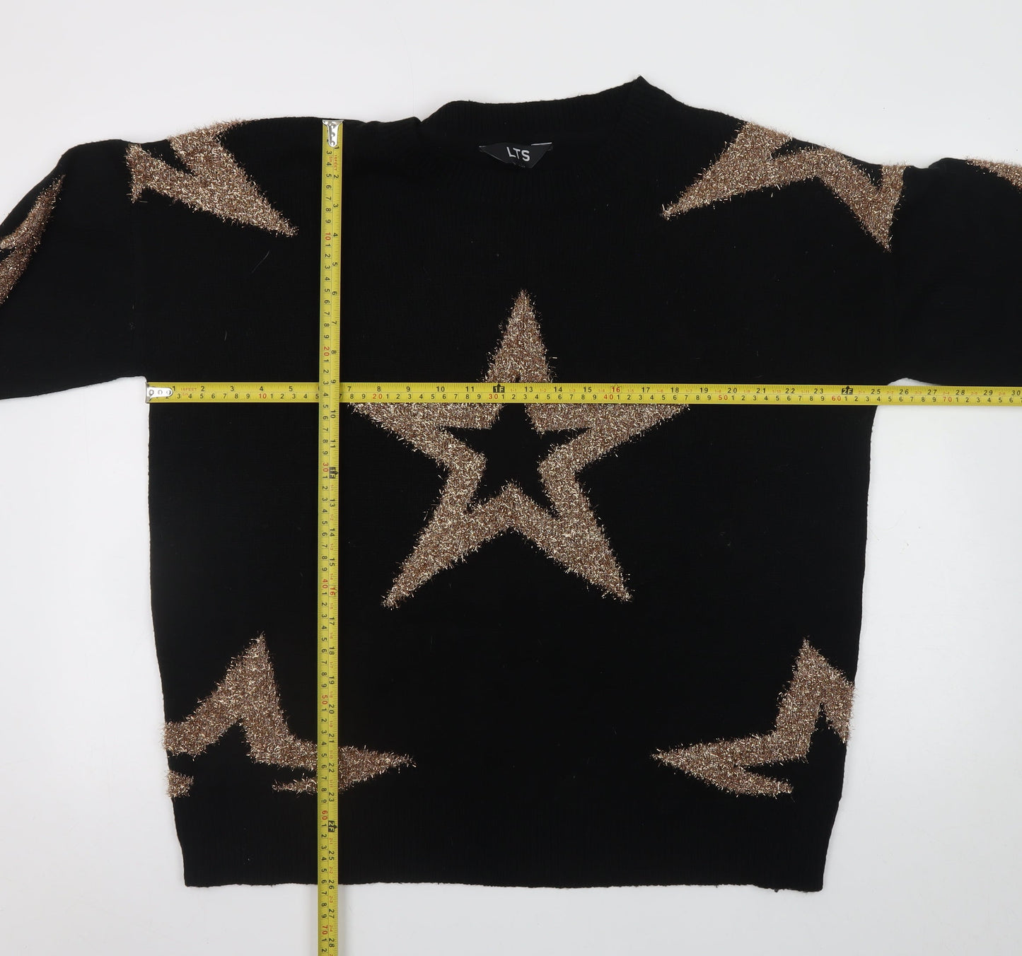 LTS Women Black Star Glitter Knit Pullover Jumper Size 18-20