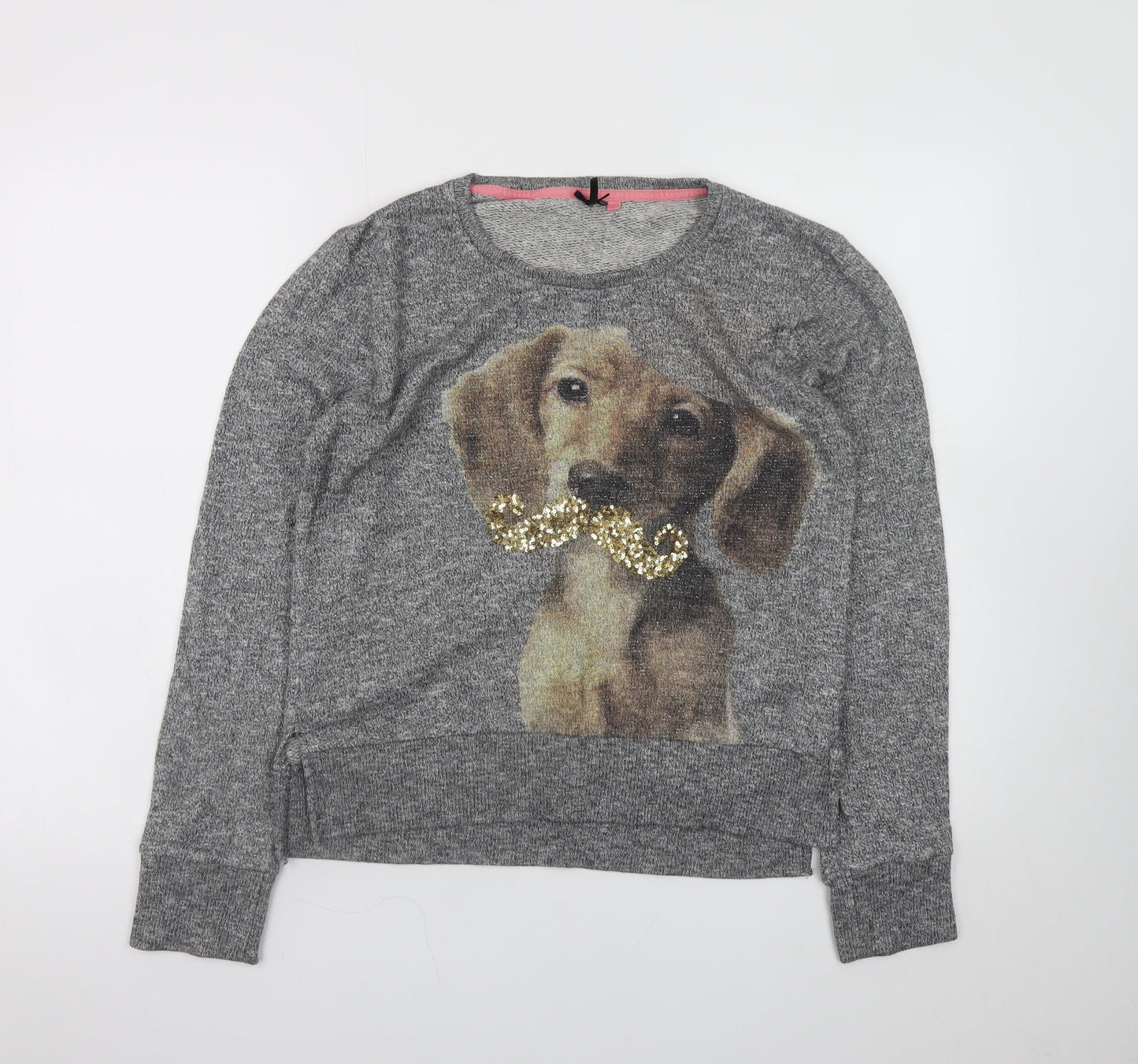 Next Girls Grey Sequin Dog Jumper 16 Years Long Sleeve Pullover