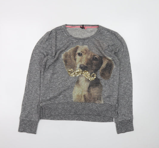 Next Girls Grey Sequin Dog Jumper 16 Years Long Sleeve Pullover