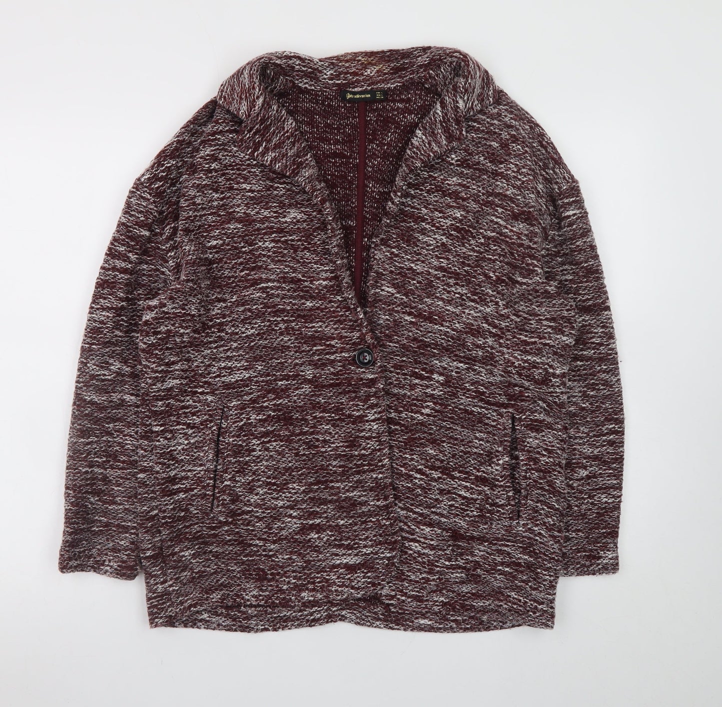 Stradivarius Womens Red Knit Coatigan Size 14 Long Sleeve Casual
