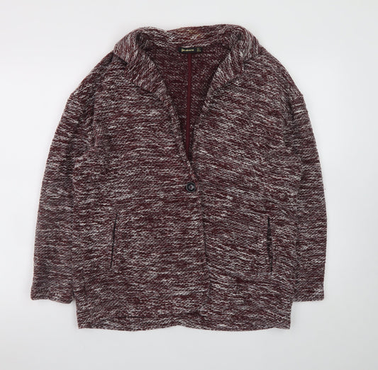 Stradivarius Womens Red Knit Coatigan Size 14 Long Sleeve Casual