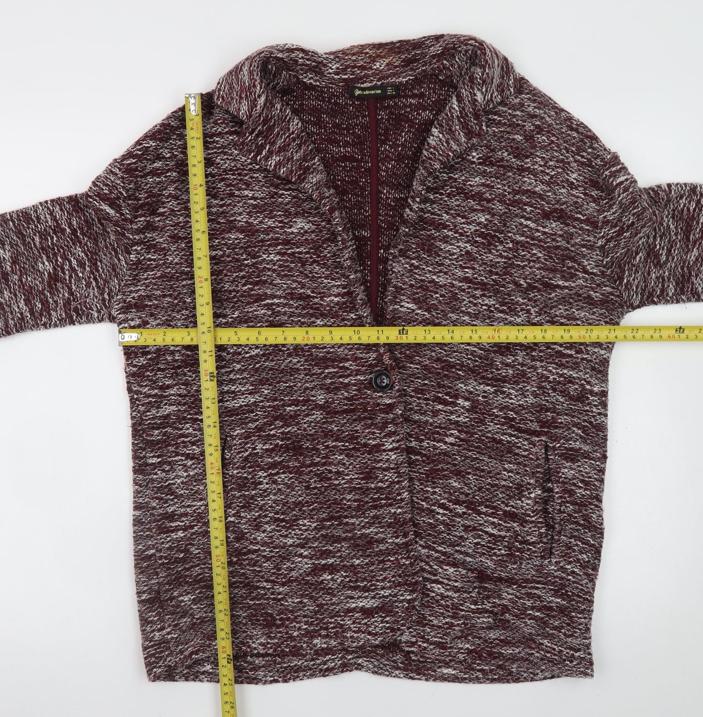 Stradivarius Womens Red Knit Coatigan Size 14 Long Sleeve Casual