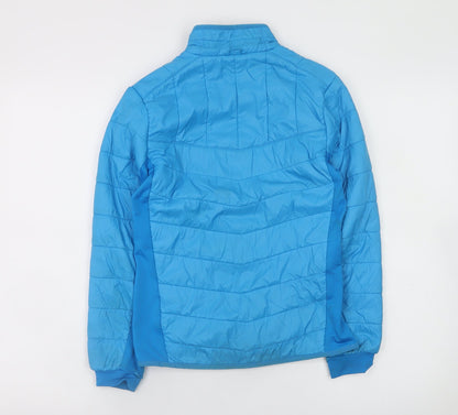 Close-up detail of Quechua boys’ blue 10-11 years lightweight puffer jacket full zip