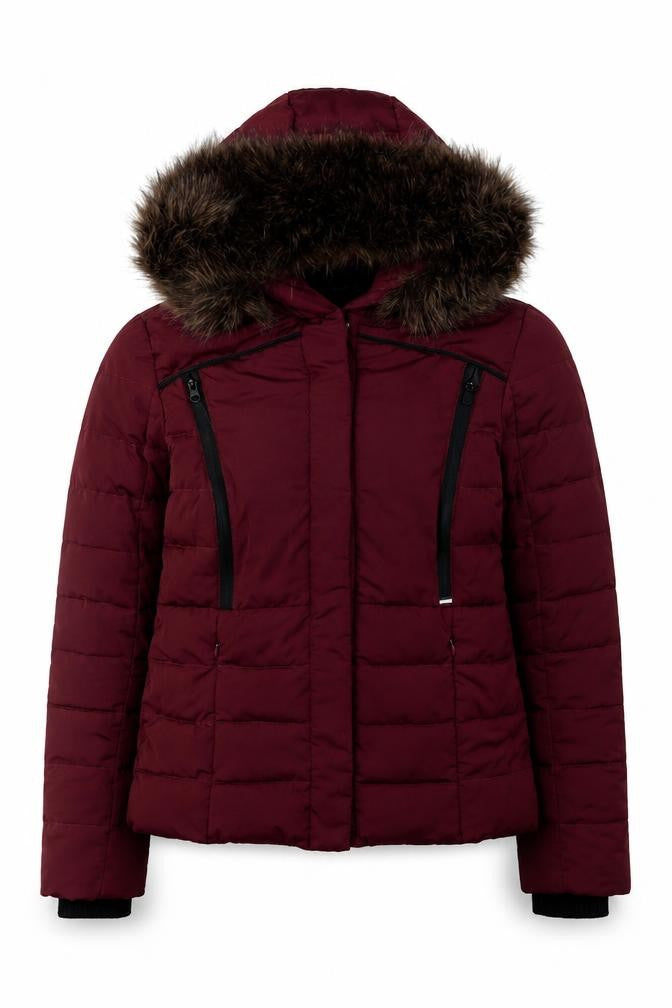 Superdry Women's Red Hooded Fur Trim Puffer Jacket Size S